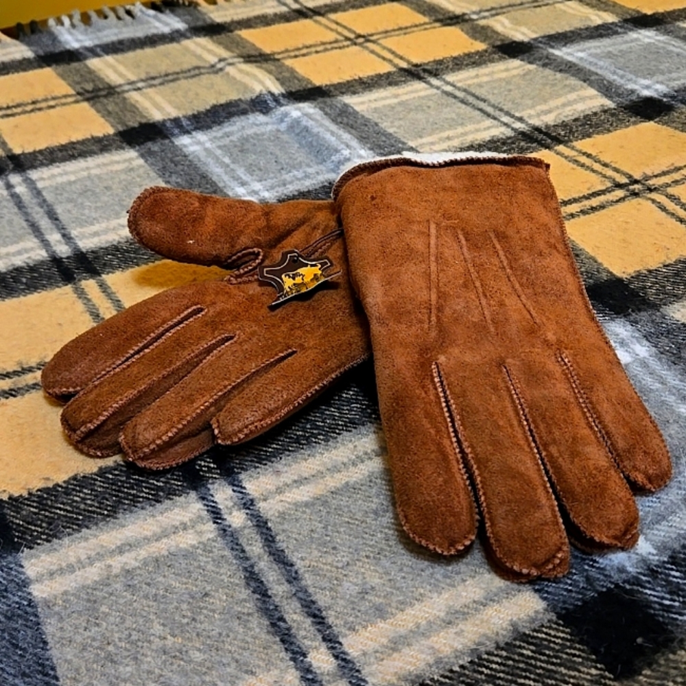 MEN GENUINE COWHIDE GLOVES NWT WITH WARM LINING SZ L GREAT FOR THE COLD